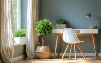 Green Plant vase with Lamp on the table 238