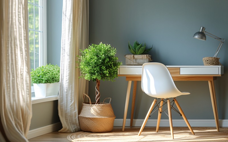 Green Plant vase with Lamp on the table 238 Illustration