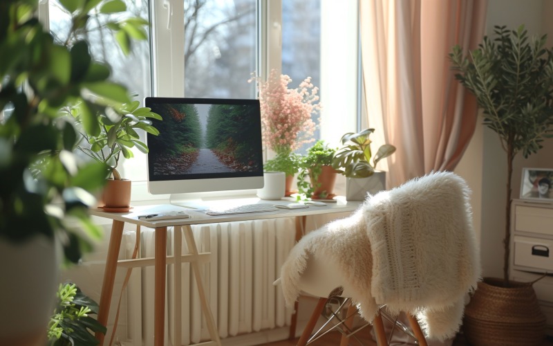 Home office room with chair & computer on the tabl 278 Illustration