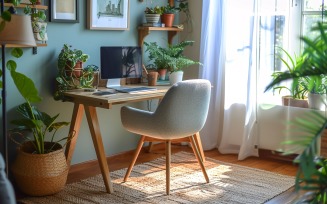 Home office room with chair & computer on the table 254