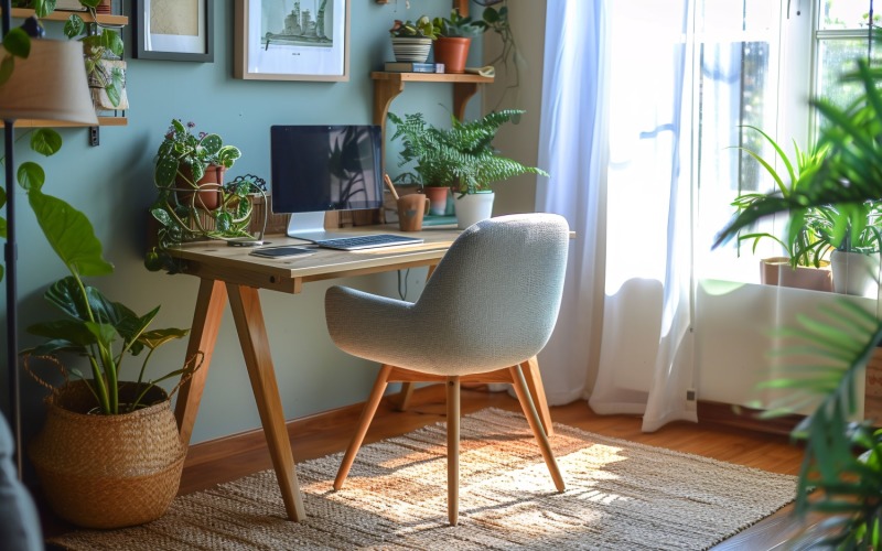 Home office room with chair & computer on the table 254 Illustration