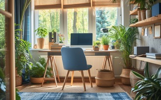 Home office room with chair & computer on the table 255