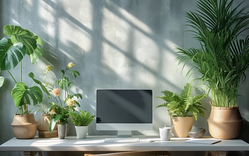 Home office room with chair & computer on the table 282 Illustration