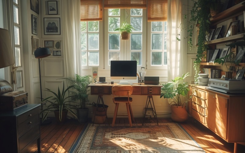 Home office room with chair & computer on the table 287 Illustration