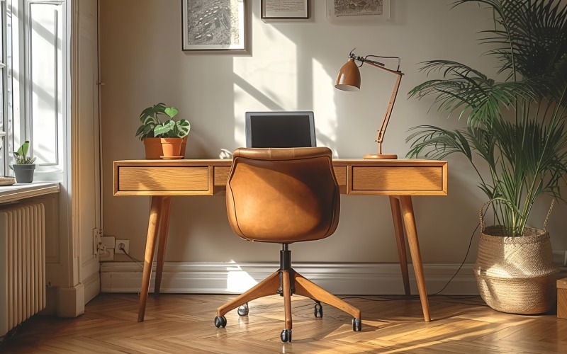 Home office room with chair & computer on the table 288 Illustration