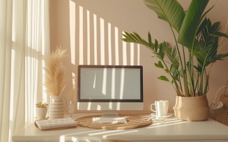 Home office room with chair & lamp computer on the table 279