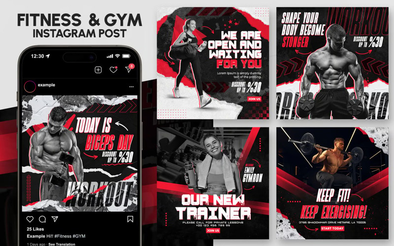 Fitness and Gym Instagram Post Template Social Media