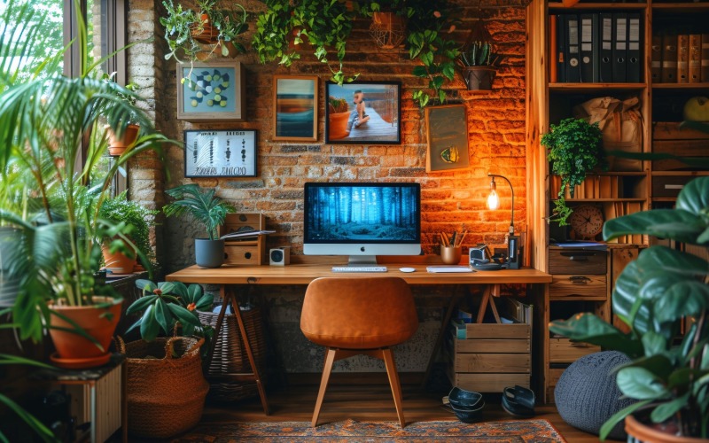 Home office room with big vases under the table 335 Illustration