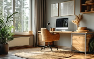 Home office room with Book closet & computer on the table 309