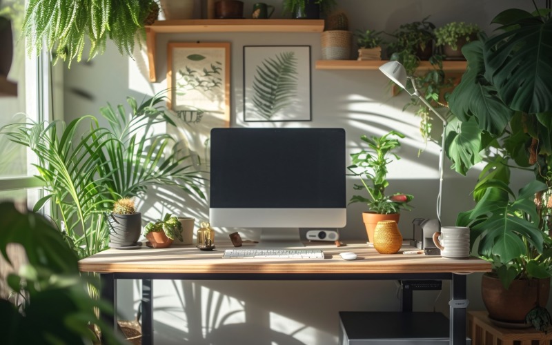 Home office room with Book closet & computer on the table 315 Illustration