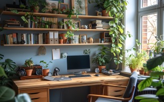 Home office room with Book closet & computer on the table 316