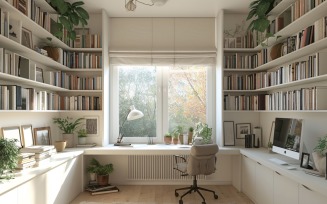 Home office room with Book closet & computer on the table 318