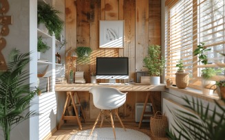 Home office room with Book closet & computer on the table 337