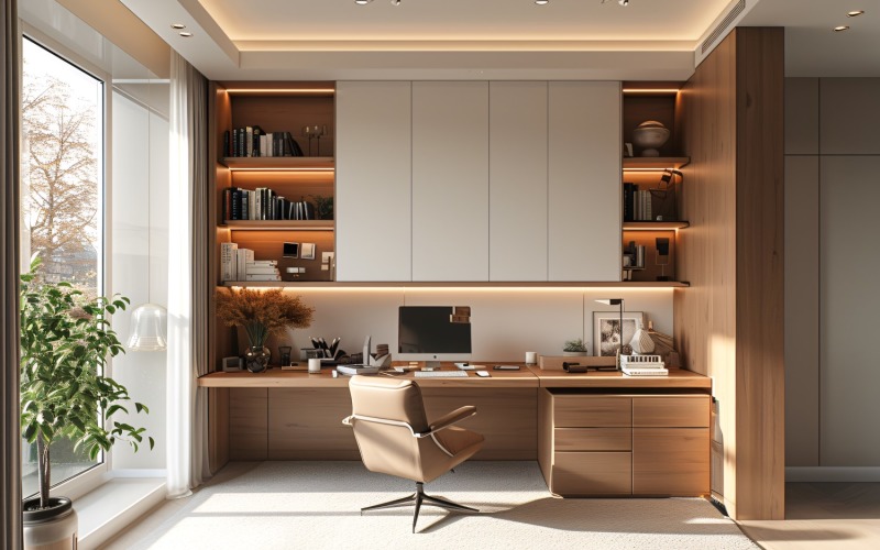 Home office room with closet & computer on the table 303 Illustration