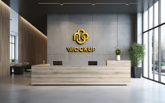 Hotel reception counter wall logo mock up