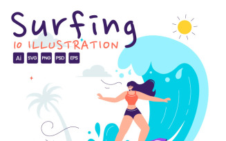 10 Summer Surfing Vector Illustration