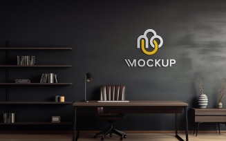 Luxury realistic logo mockup on wall