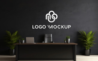 Office manager room black wall logo mockup