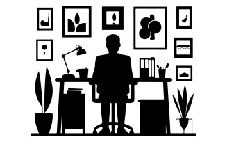 Office silhouette vector art illustration with white background