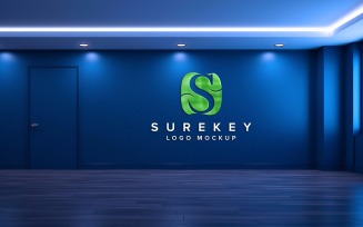 Blue wall indoor logo mockup