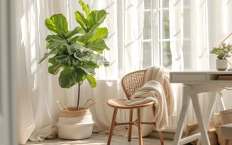 Home office room with big vases & chair under the table 356