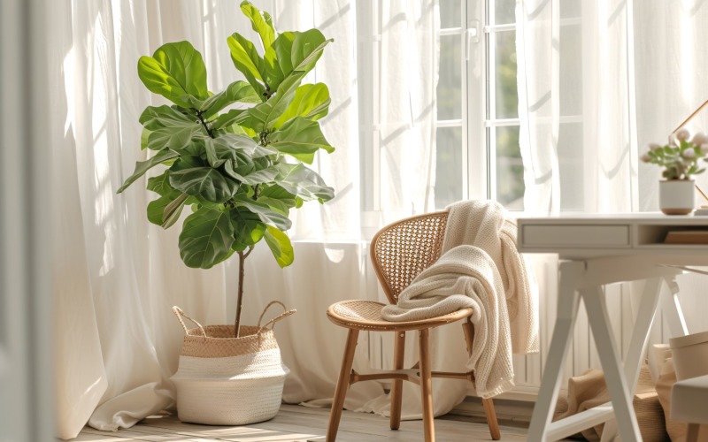 Home office room with big vases & chair under the table 356 Illustration