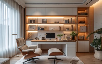 Home office room with Book closet & computer on the table 358