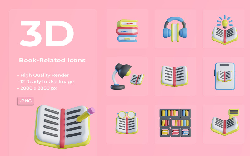 3D Book Related Icon Design Icon Set