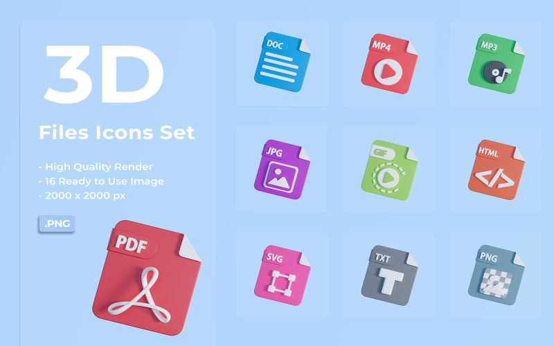 3D Files Icons Set Design Icon Set