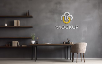 Logo mockup on gray wall indoor