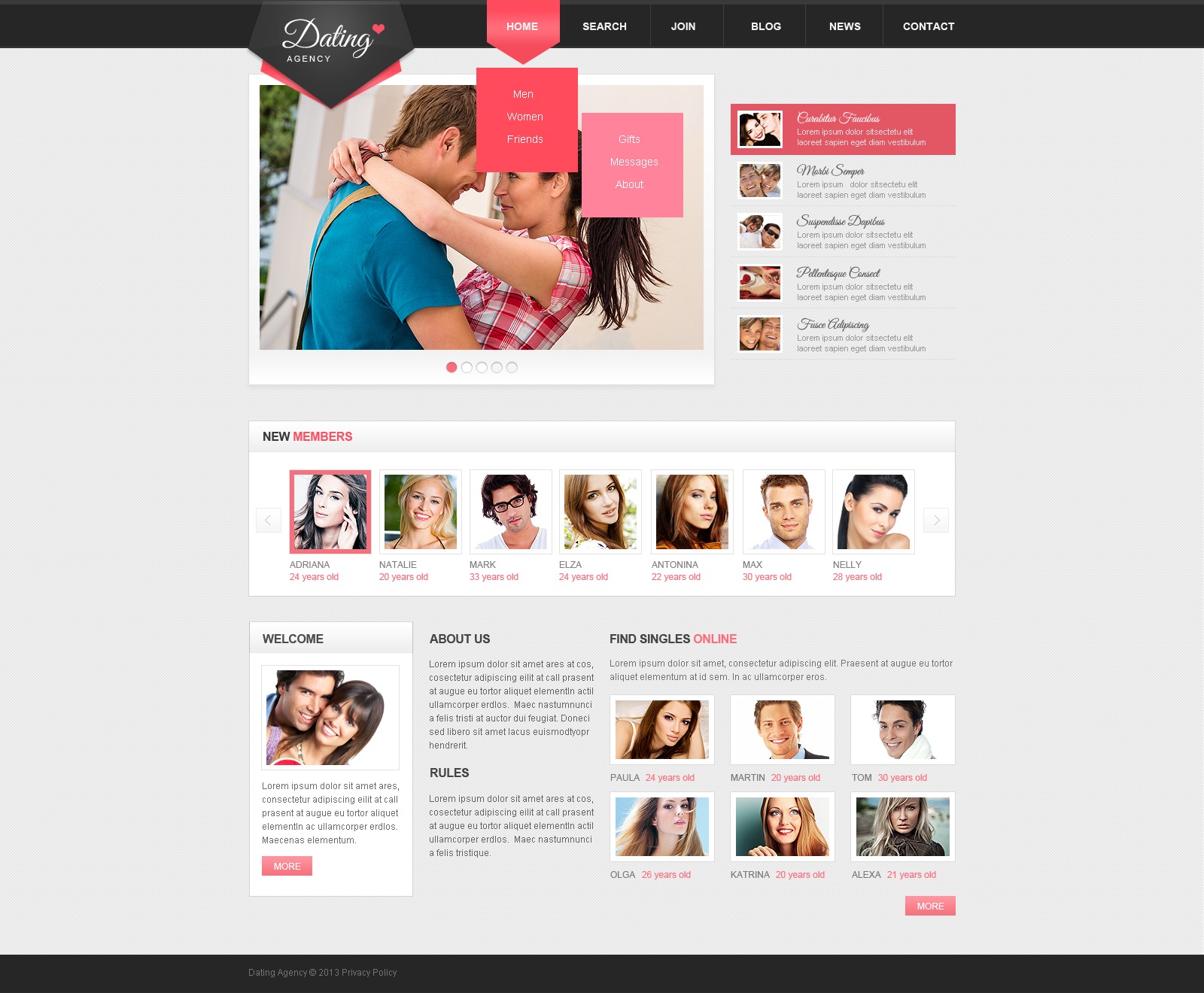 Responsive Website Vorlage für Partnersuche #44031