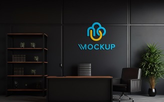 Black wall logo mockup with office manager room