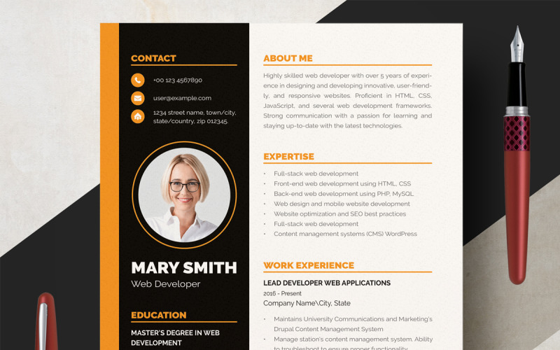 Elegant Professional Resume Template Layout