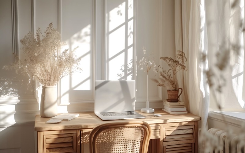 Home office room with Book & laptop on the table 432 Illustration