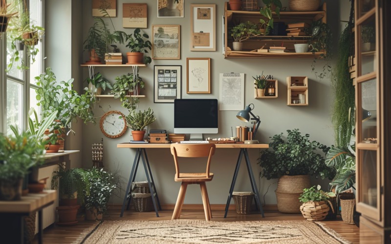 Home Workstation Table Chai Desk and Frame Home Book Closet 406 Illustration