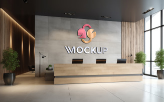 Logo mockup on reception indoor wall