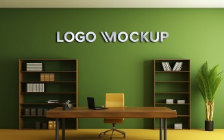 Metal logo mockup realistic 3d on wall