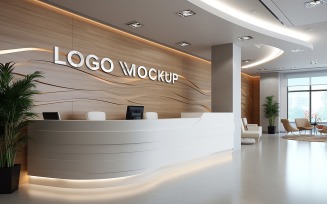 Office reception wooden wall logo mockup