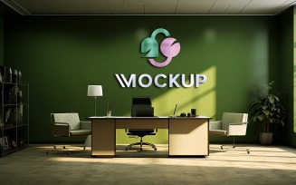 Realistic 3d logo mockup on office manager room wall