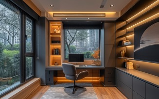 Home office room with chair & Book on the table 471