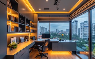 Home office room with chair & Book on the table 472