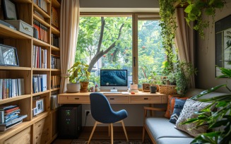 Home office room with chair & Book on the table 474