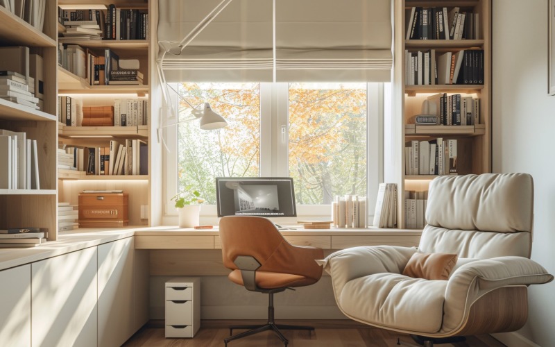 Home office room with chair & Book on the table 476 Illustration