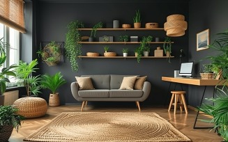 Home office room with chair & sofa vases on the wooden ply 437