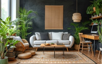 Home office room with chair & sofa vases on the wooden ply 439