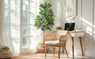 Home office room with vases on the wooden table 456