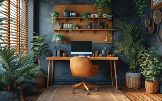 Home office room with vases on the wooden table 458