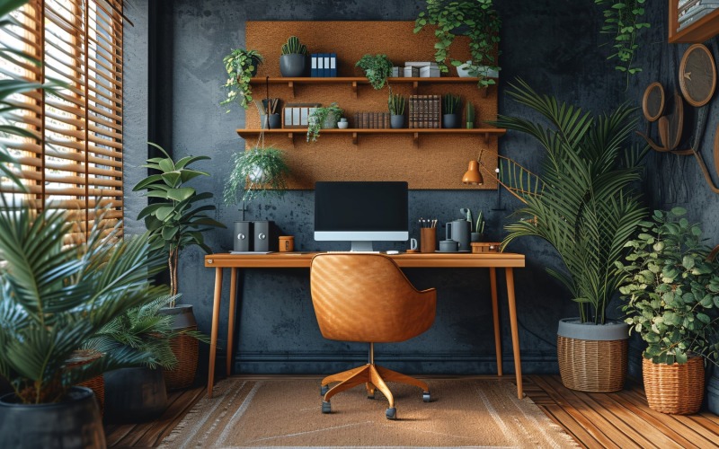 Home office room with vases on the wooden table 458 Illustration