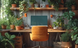 Home office room with vases on the wooden table 459