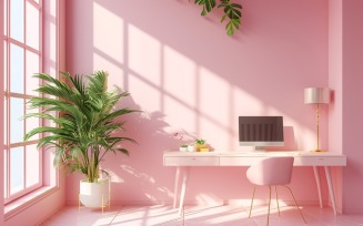 living Room Plants Vase and Frame on Pink wall sunlight 512